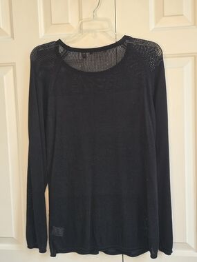525 America Black Mesh-Yoke Long Sleeve Top